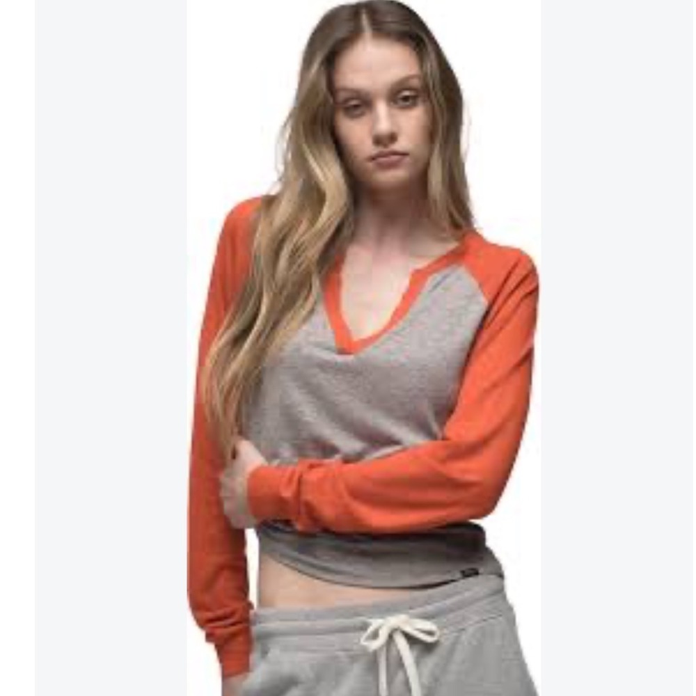 prAna Cozy Up Sweet Breeze Top Gray Orange Raglan Long Sleeve S